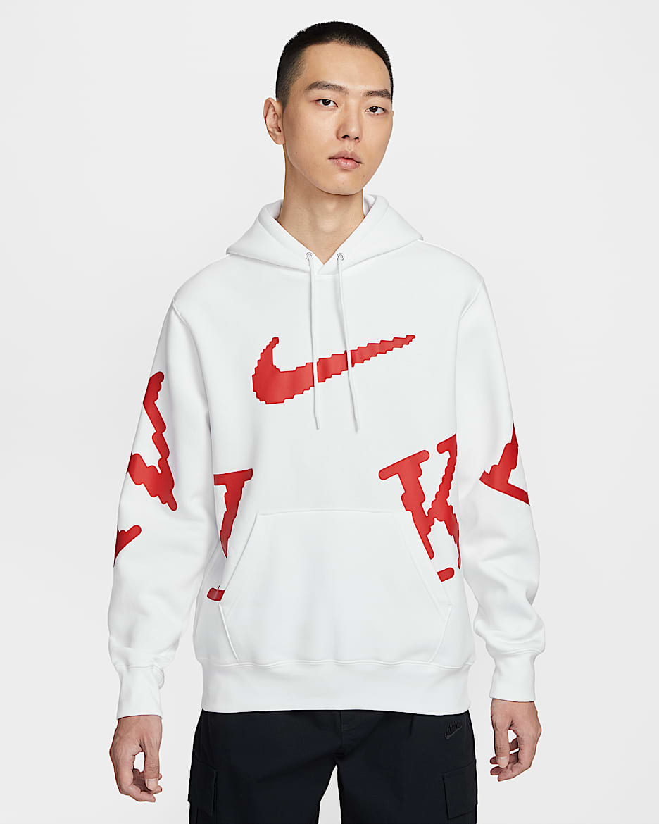 Nike Sportswear Club 男款 Fleece 連帽上衣 - 白色/University Red