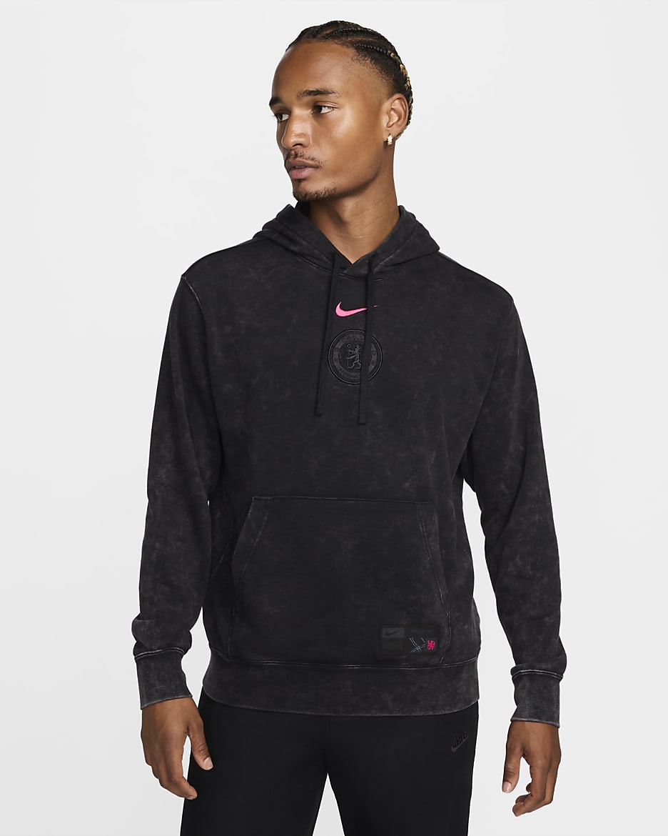Chelsea FC Club Third Men's Nike Soccer French Terry Pullover Hoodie - Black/Pink Prime