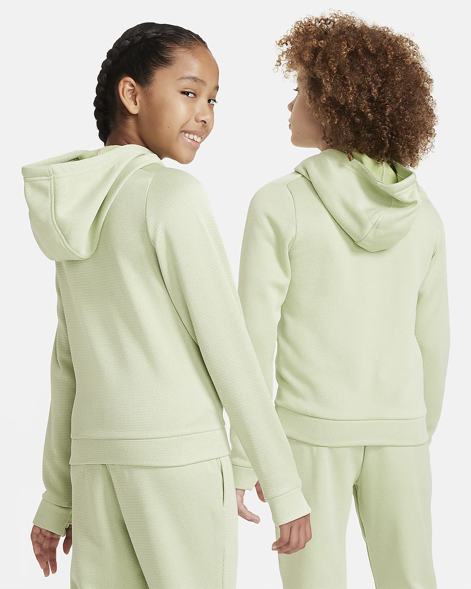 Nike Therma-FIT Big Kids' Full-Zip Hoodie - Honeydew/White