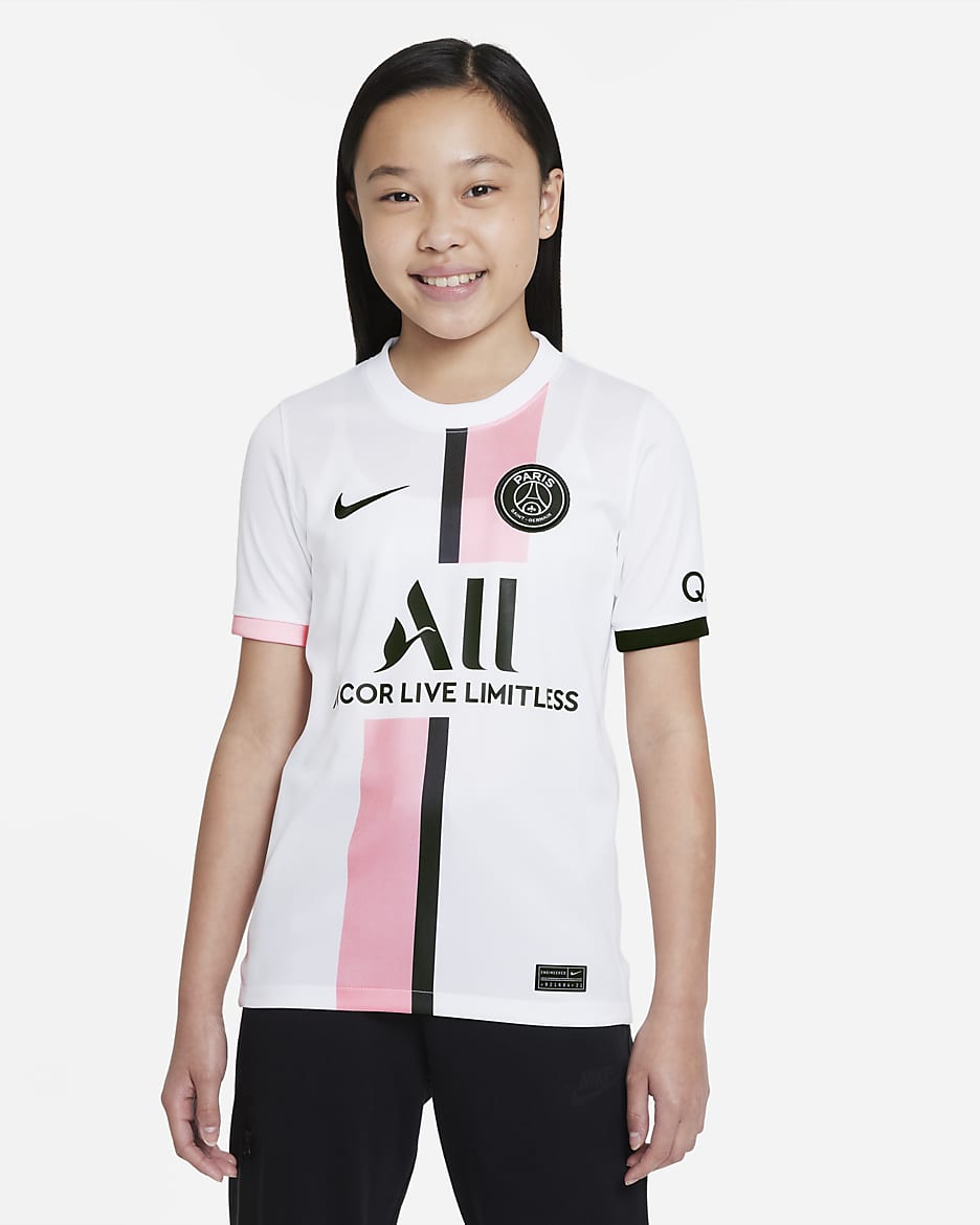 パリ サンジェルマン 2021/22 スタジアム アウェイ ジュニア ナイキ Dri-FIT サッカーユニフォーム - ホワイト/アークティックパンチ/ブラック