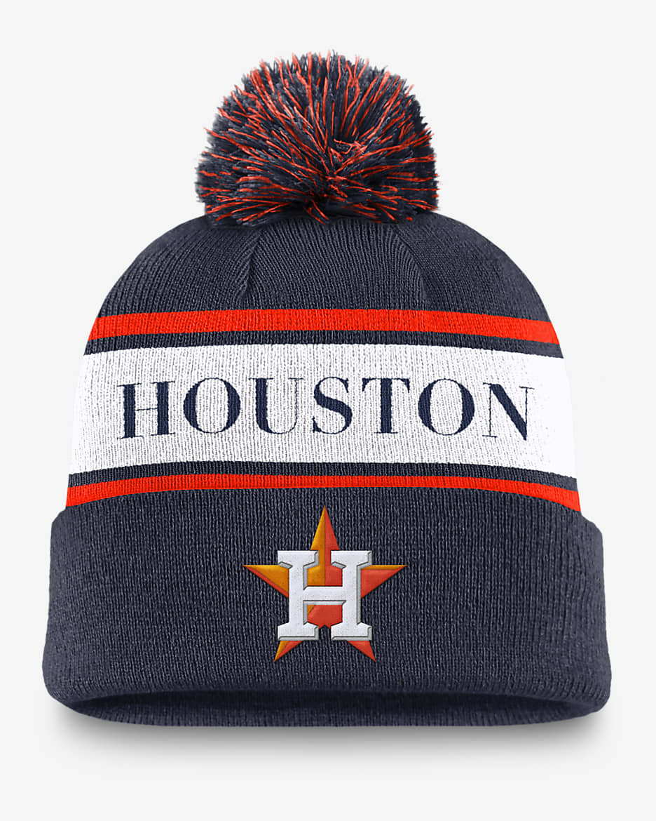 Houston Astros Team Stripe Peak Men's Nike MLB Cuffed Pom Beanie - Navy