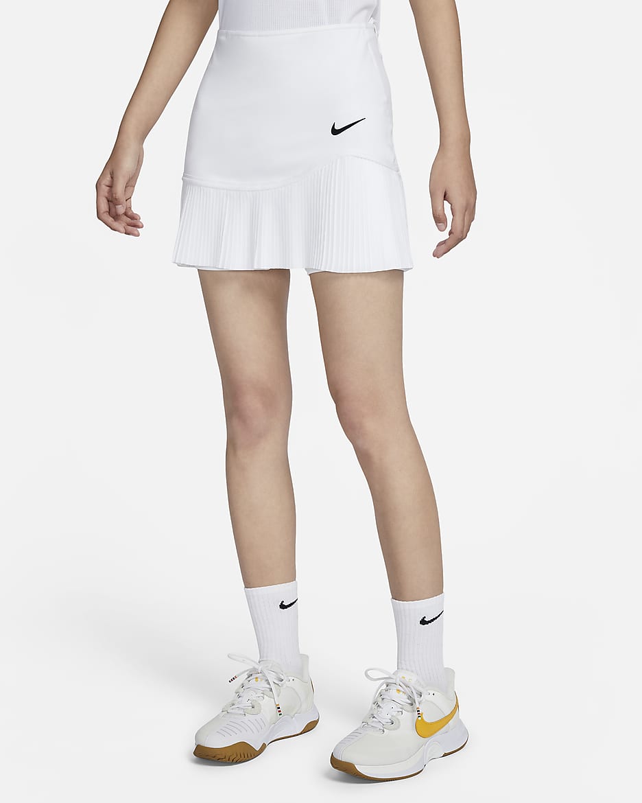 กระโปรงเทนนิสผู้หญิง Dri-FIT Nike Advantage - ขาว/ขาว/ดำ