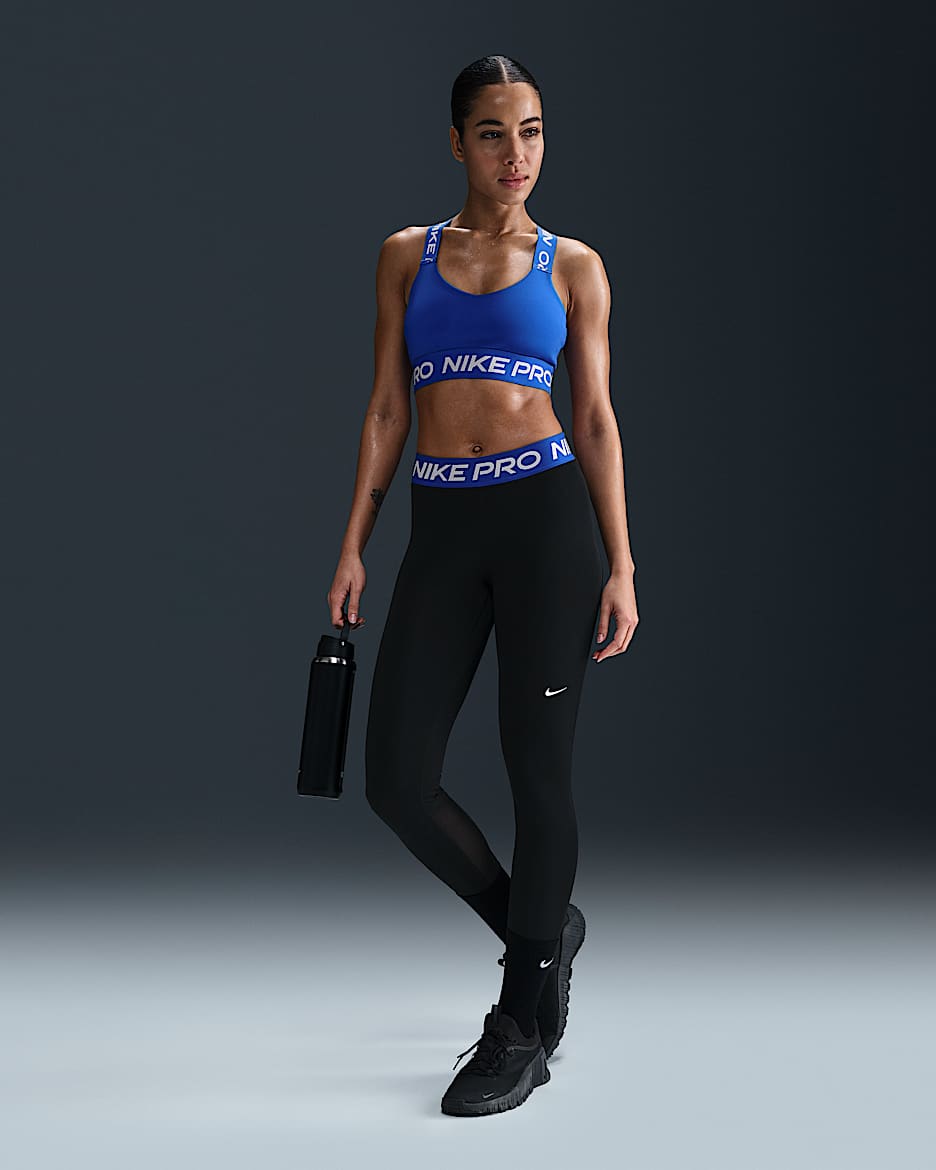 Nike Pro Women's Mid-Rise Mesh-Panelled Leggings - Black/Hyper Royal/White