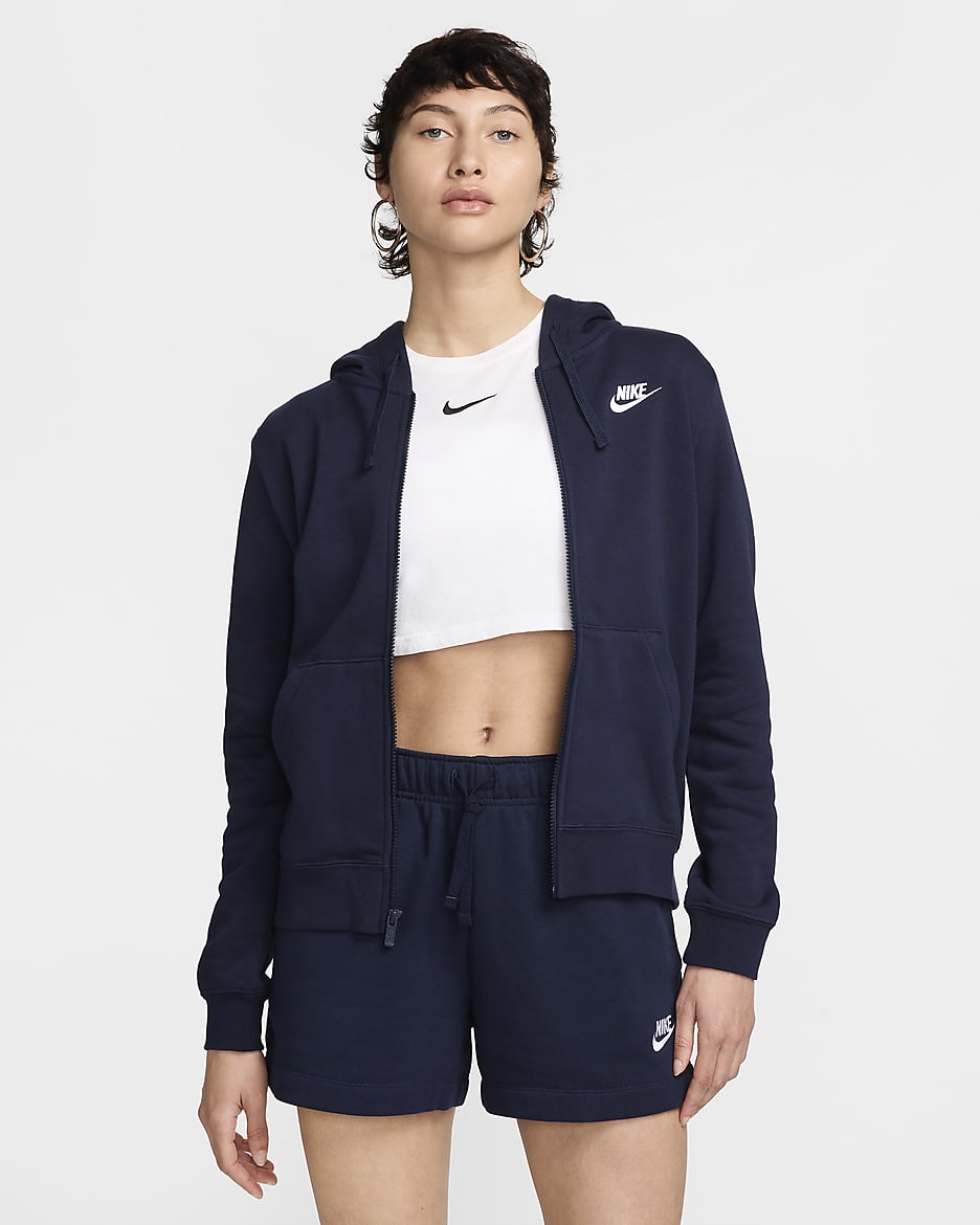 Nike Sportswear Club Fleece Women's Full-Zip Hoodie - Obsidian/White