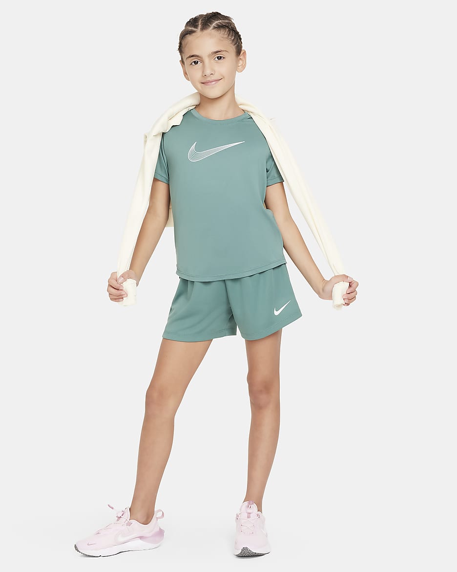 Playera de entrenamiento de manga corta Dri-FIT para niña talla grande Nike One - De costa a costa/Blanco