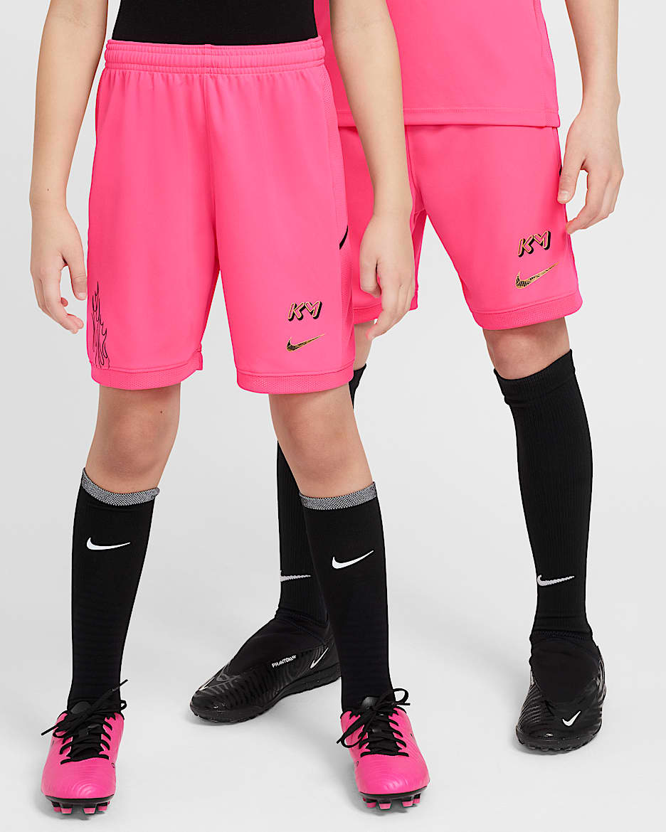 Shorts de fútbol Dri-FIT para niños talla grande Kylian Mbappé Academy - Hiperrosa/Hiperrosa/Negro/Oro metalizado