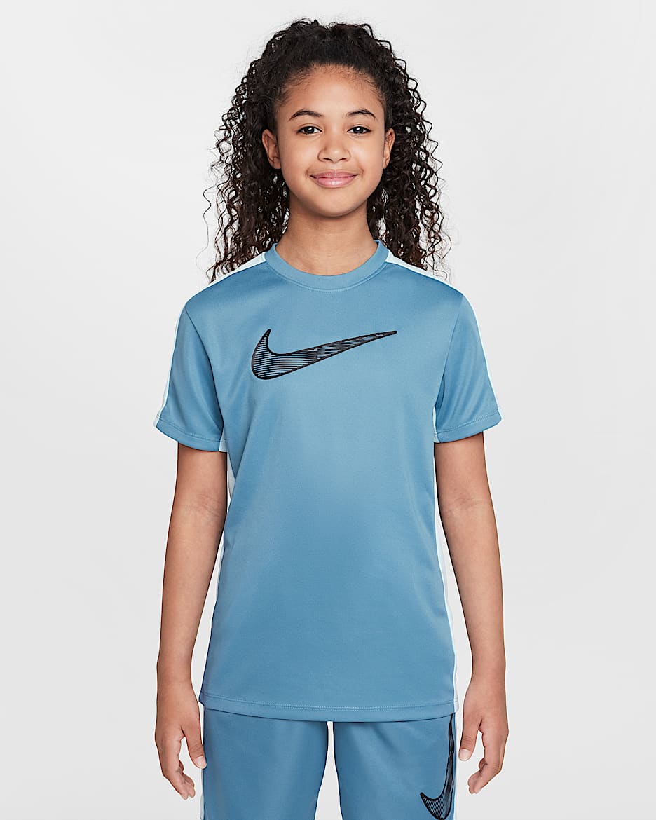 Playera de manga corta Dri-FIT para niños talla grande Nike Trophy23 - Azul humeante/Azul glacial/Negro