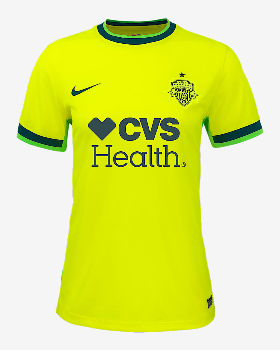 Jersey Nike Dri-FIT de la NWSL tipo réplica para mujer Washington Spirit visitante 2025 Stadium - Veneno limón/Azul verdoso oscuro