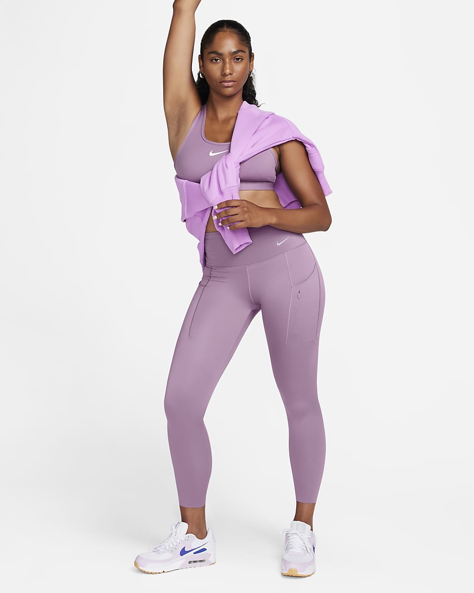 Leggings de tiro alto de 7/8 de sujeción firme con bolsillos para mujer Nike Go - Polvo violeta/Negro