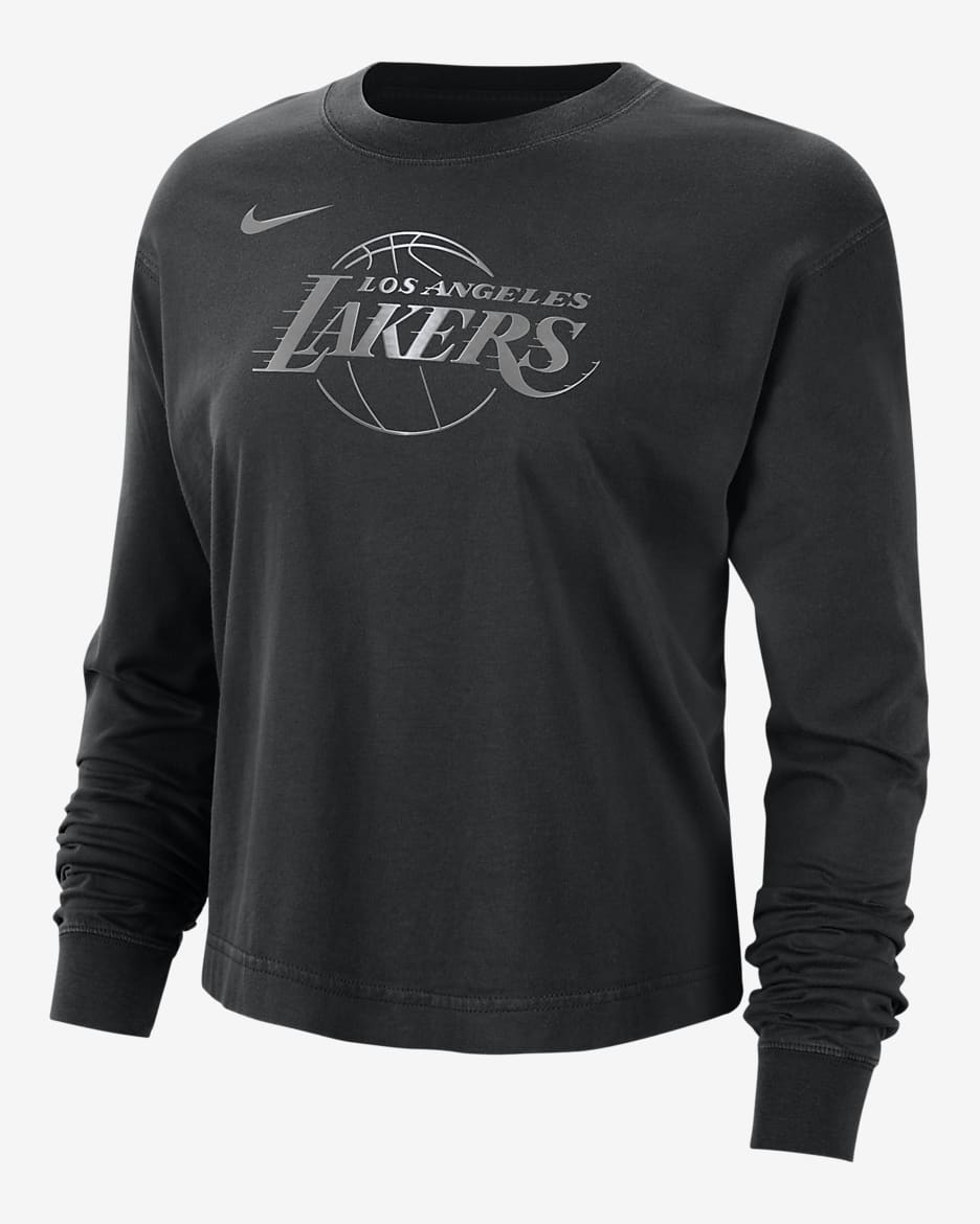 Playera de manga larga Nike de la NBA con brillo de corte cuadrado para mujer Los Angeles Lakers Courtside - Negro