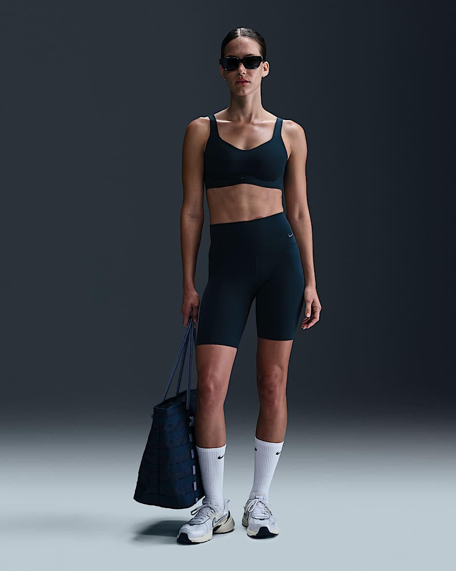 Shorts de ciclista de cintura alta de 20 cm con soporte suave para mujer Nike Zenvy - Azul marino militar/Negro