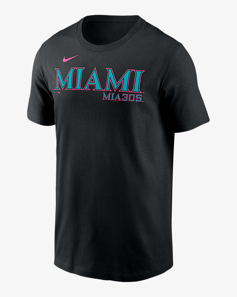 Playera Nike de la MLB para hombre Miami Marlins City Connect Wordmark - Negro