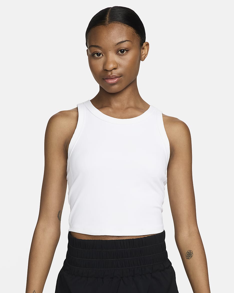 Nike One Fitted Women's Dri-FIT Strappy Cropped Tank Top - White/Black