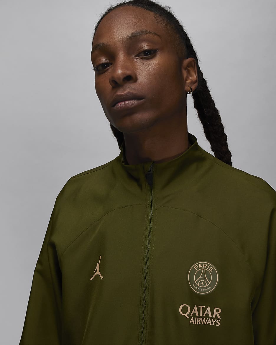 Paris Saint-Germain Strike Fourth Men's Jordan Dri-FIT Soccer Woven Tracksuit - Rough Green/Hemp