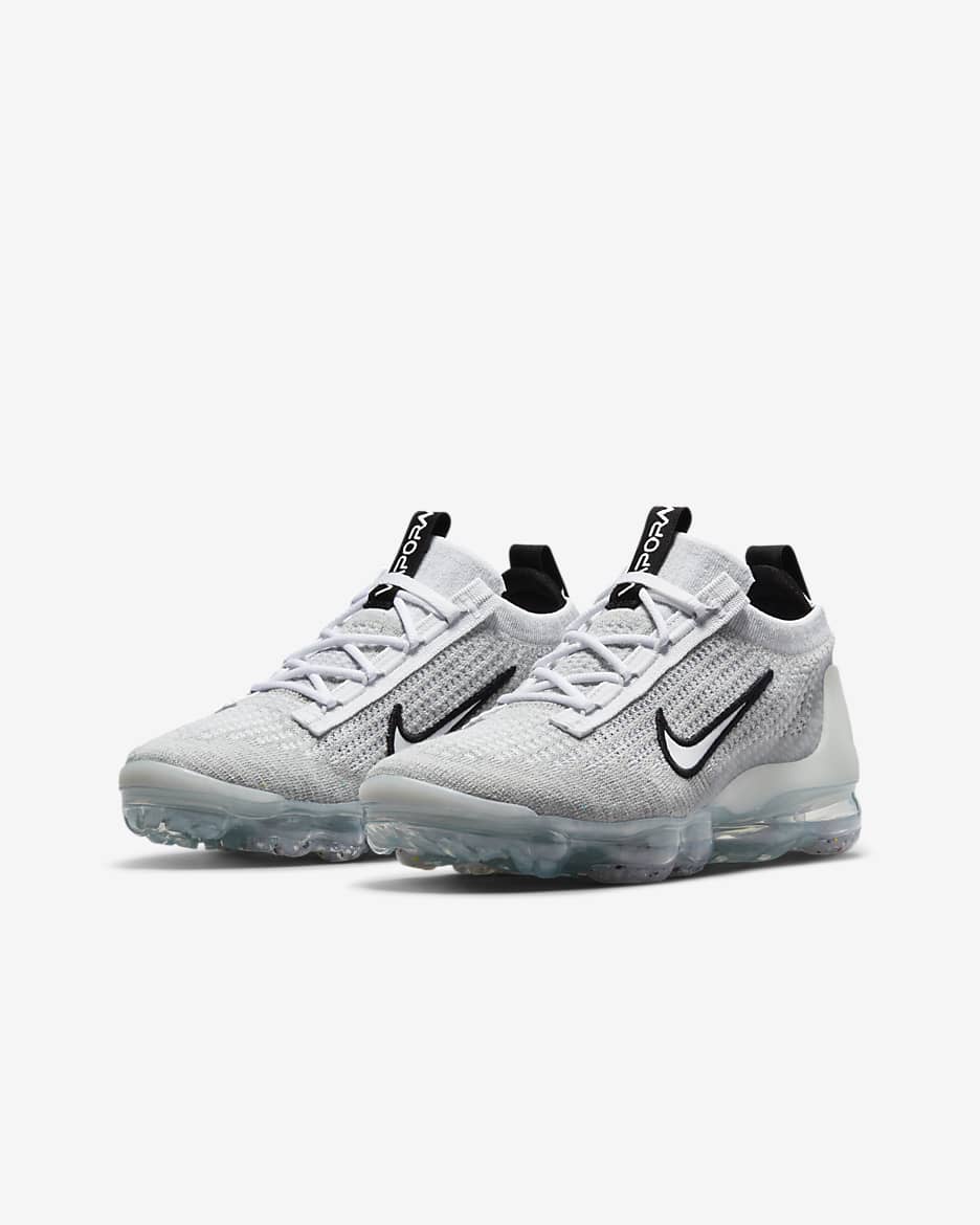 Nike Air VaporMax 2021 FK Older Kids' Shoes - White/Black/Metallic Silver/White