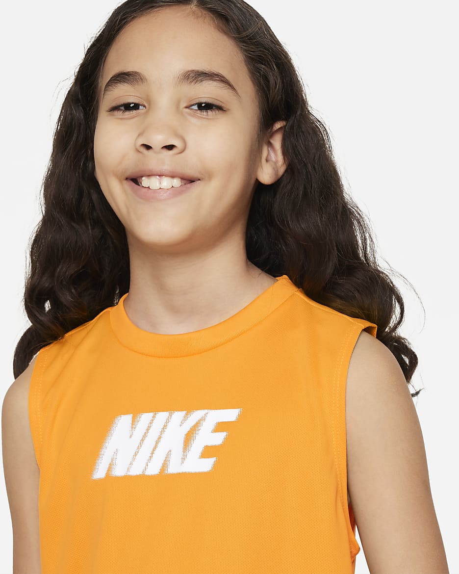 Nike Dri-FIT Multi+ Kolsuz Genç Çocuk (Erkek) Antrenman Üstü - Vivid Orange/Beyaz