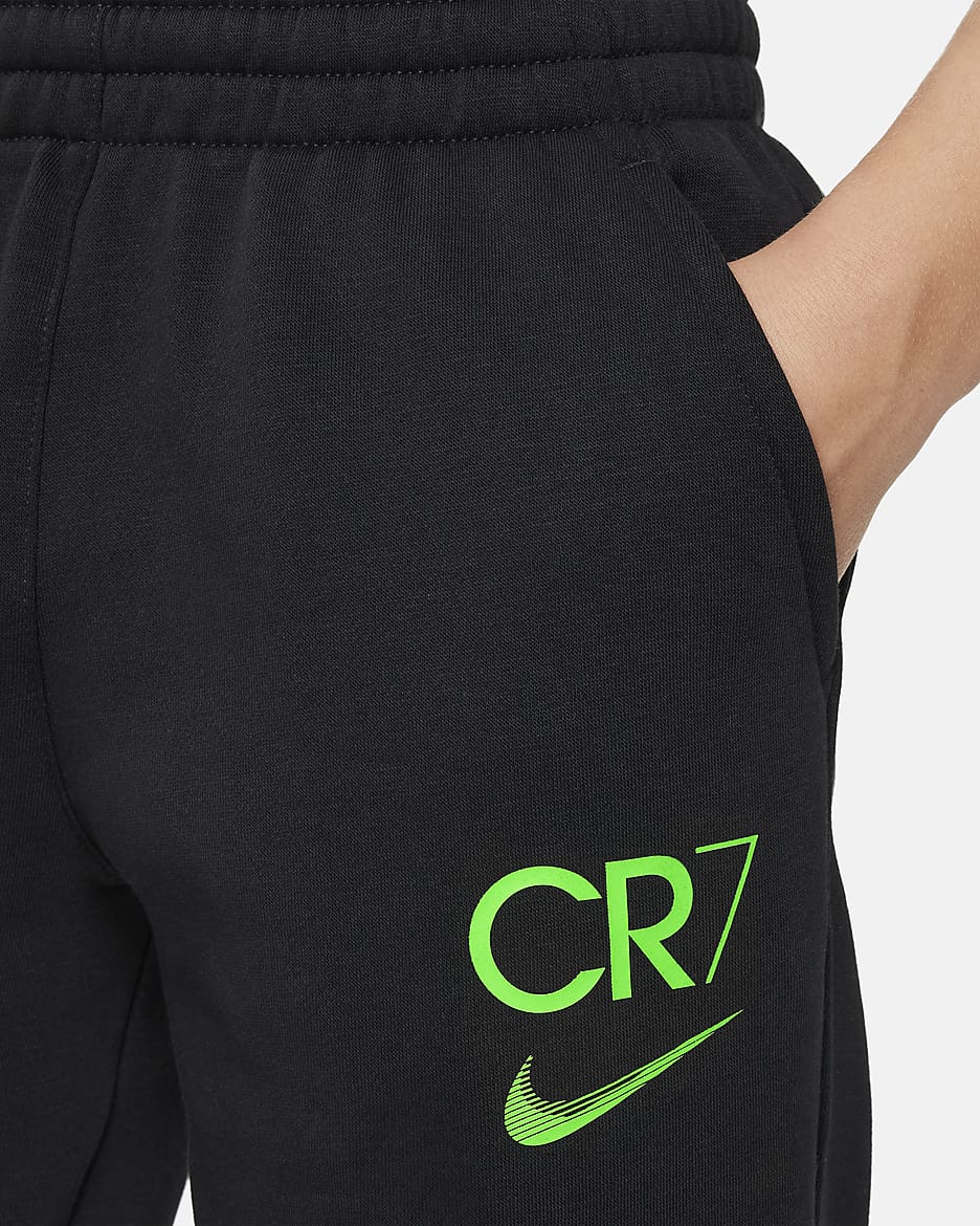 CR7 Older Kids' Club Fleece Football Joggers - Black/Green Strike