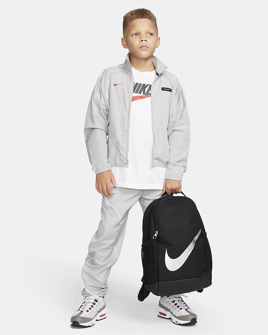 Mochila para niños Nike Brasilia (18L) - Negro/Negro/Plata metalizado