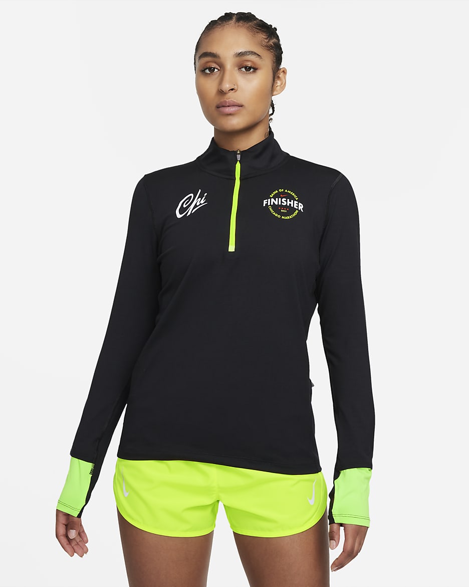 Prenda para la parte superior con medio cierre para mujer Nike Dri-FIT Element Chicago - Negro/Lima resplandor