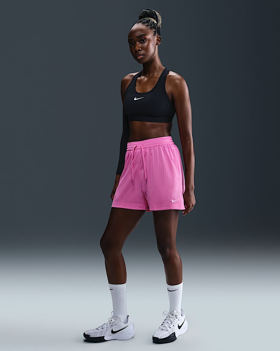 Shorts de básquetbol de malla Dri-FIT para mujer Nike Essential - Rosa alegre/Blanco