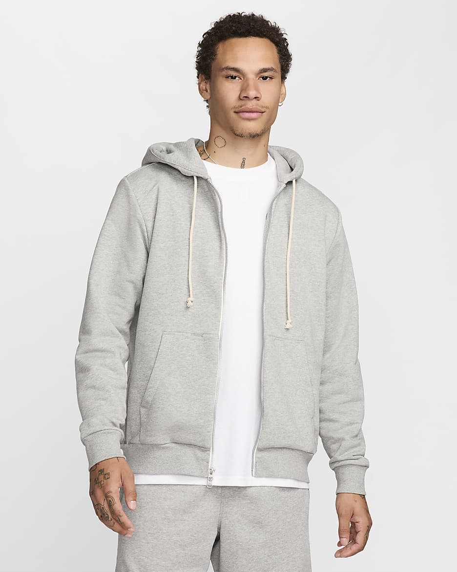 Sudadera con gorro de básquetbol de cierre completo Dri-FIT para hombre Nike Standard Issue - Gris oscuro jaspeado/Marfil pálido