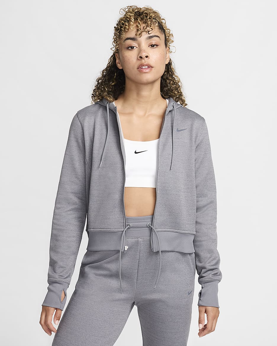 Nike Therma-FIT One Women's Full-Zip Hoodie - Carbon Heather/White