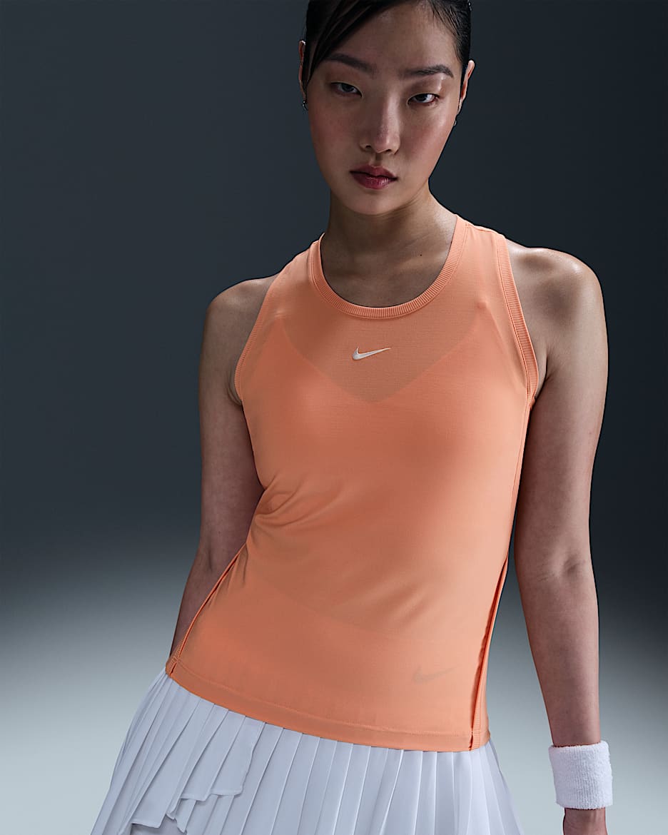 Camiseta de tirantes de tenis Dri-FIT para mujer Nike Victory - Ágata melocotón/Blanco