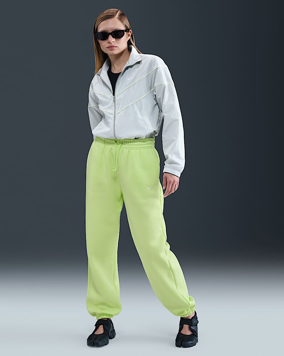 Pants de entrenamiento oversized de tiro alto para mujer Nike Sportswear Phoenix Fleece - Lima líquida claro/Vela