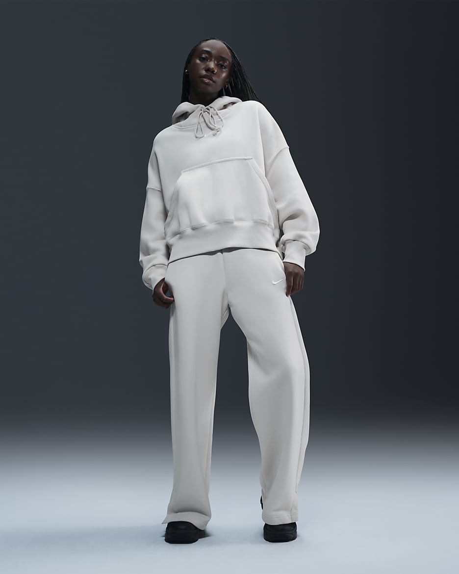 Nike Sportswear Phoenix Fleece-sweatpants med høj talje og brede ben til kvinder - Light Orewood Brown/Sail