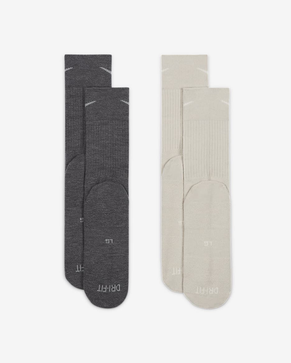 Nike Everyday Wool Cushioned Crew Socks (2 Pairs) - Multi-Color