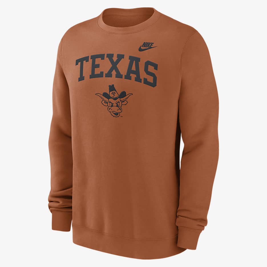 Texas Longhorns Legacy Classic Arch Over Logo Men's Nike College Pullover Crew - Desert Orange