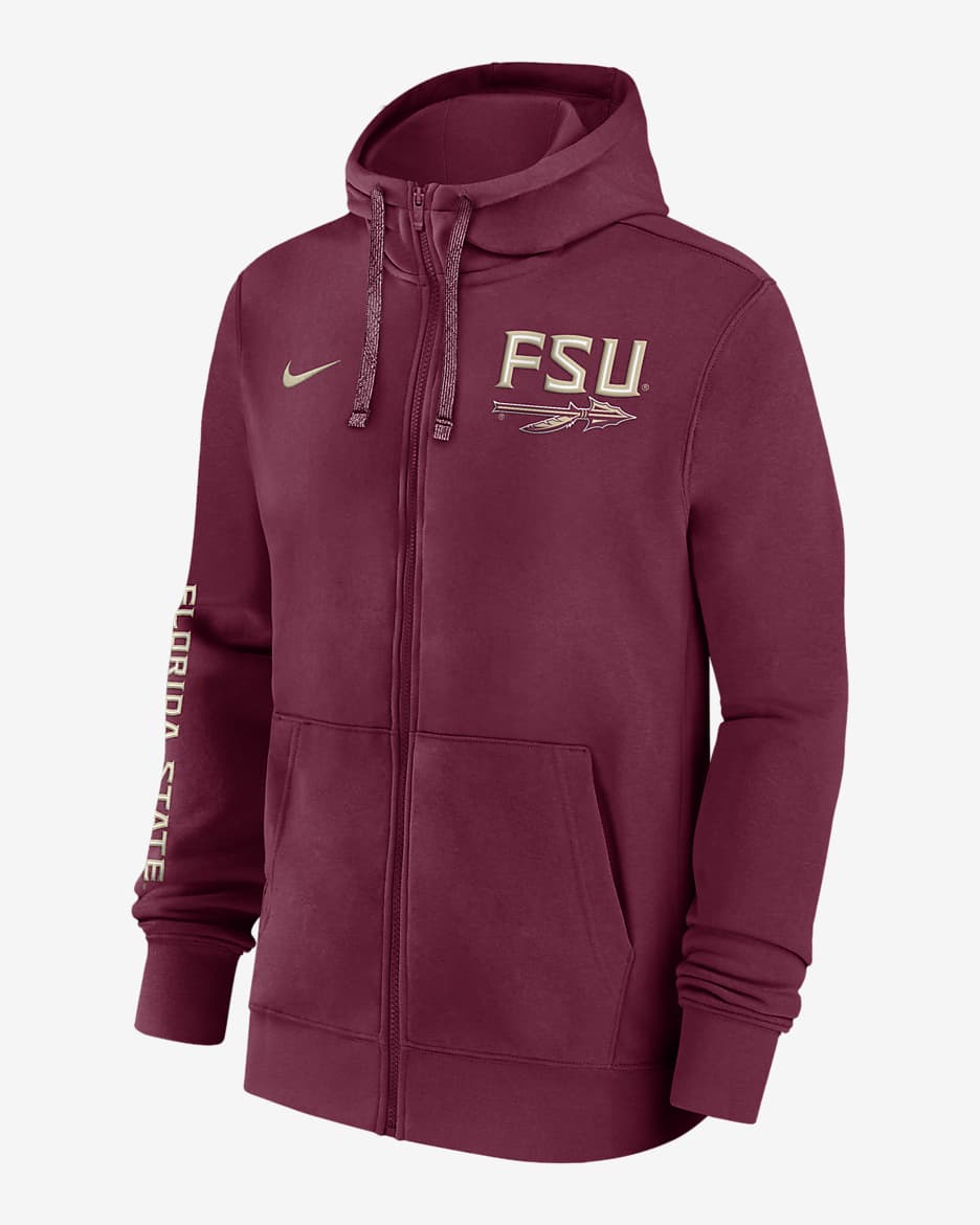 Sudadera con gorro de cierre completo universitaria Nike para hombre Florida State Seminoles Sideline Team Issue - Granate