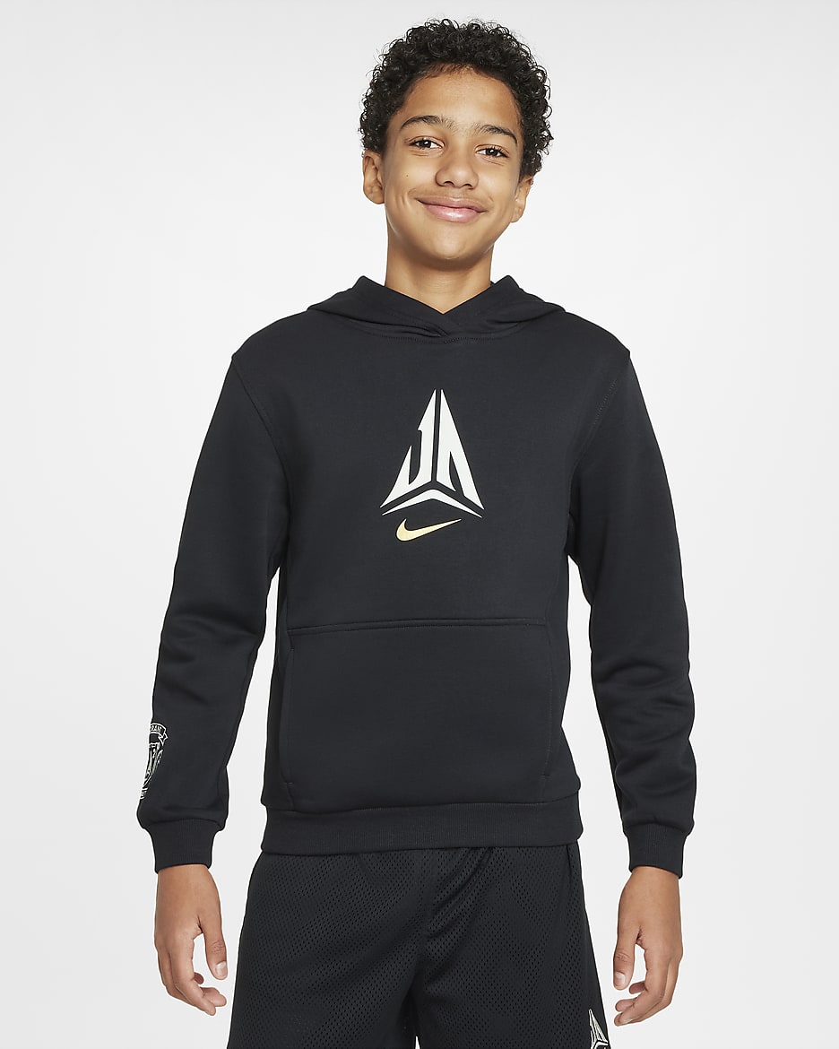 Sudadera con gorro de básquetbol sin cierre para niño talla grande Ja - Negro/Oro metalizado