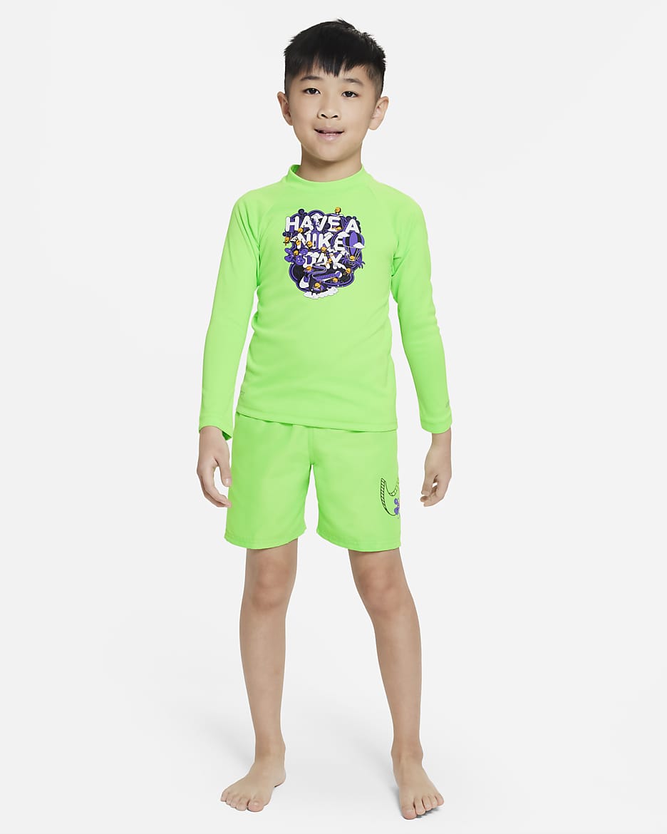 Playera de manga larga de natación Hydroguard para niño talla pequeña Nike Dri-FIT - Verde strike