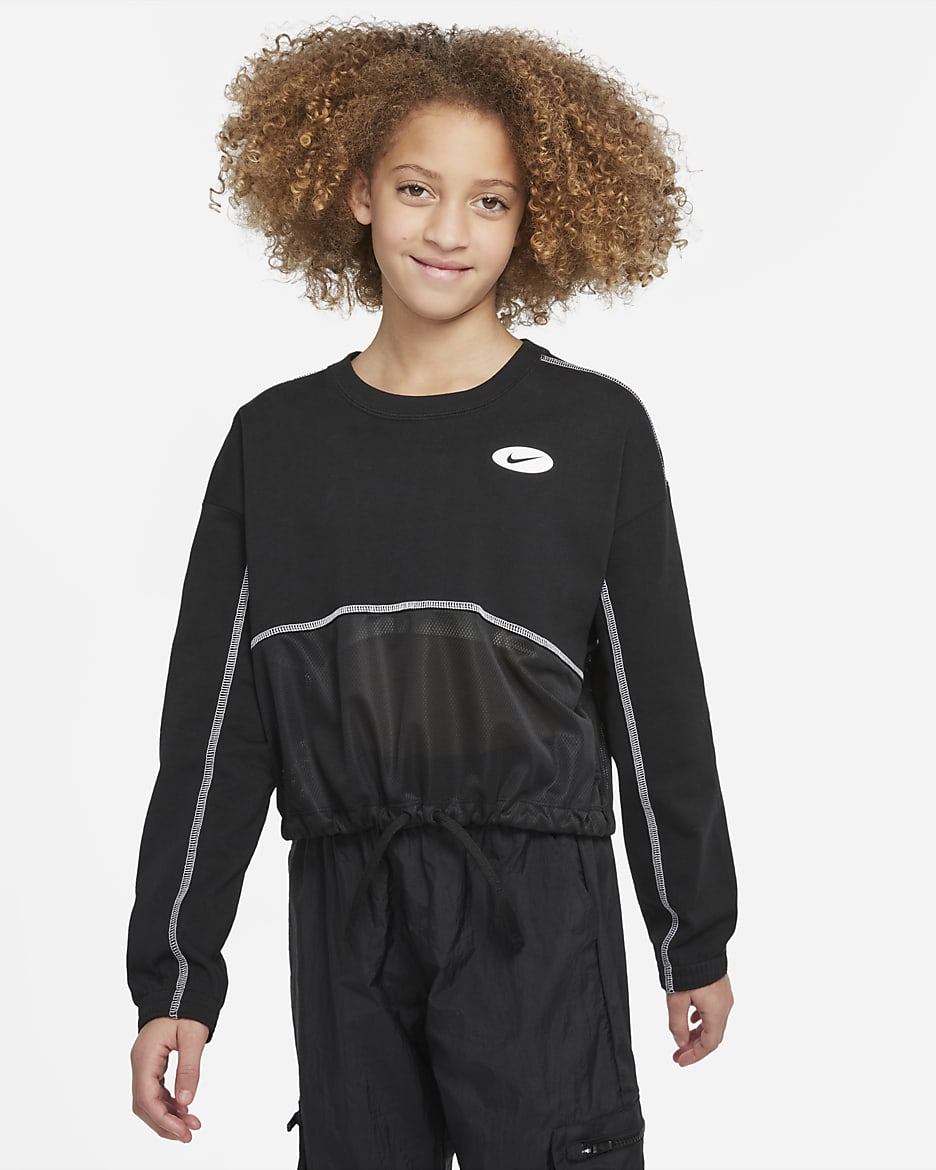 Nike Sportswear Icon Clash Big Kids' (Girls') Top - Black/Black/White/White