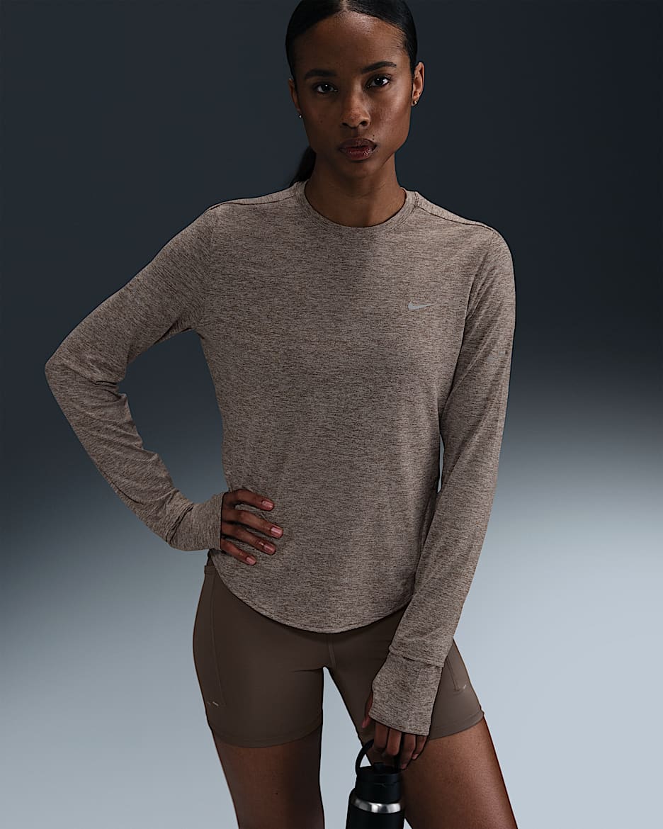 Nike Swift Women's Dri-FIT UV Long-Sleeve Crew-Neck Running Top - Mink Brown/Heather/Heather