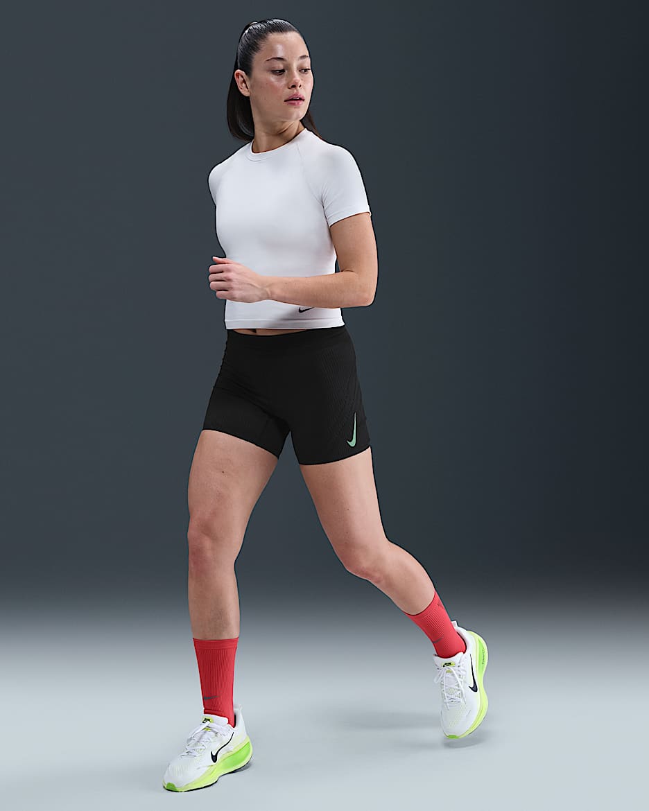 Nike AeroSwift Women's Dri-FIT ADV Mid-Rise 8cm (approx.) Running Shorts - Black/Black/Aster Pink/Green Shock
