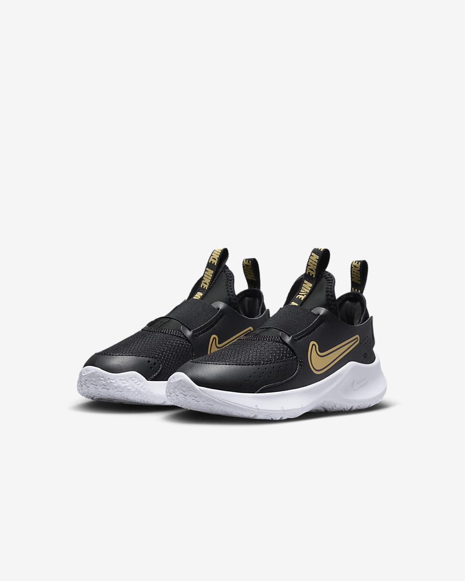 Nike Flex Runner 3-sko til mindre børn - sort/hvid/Metallic Gold