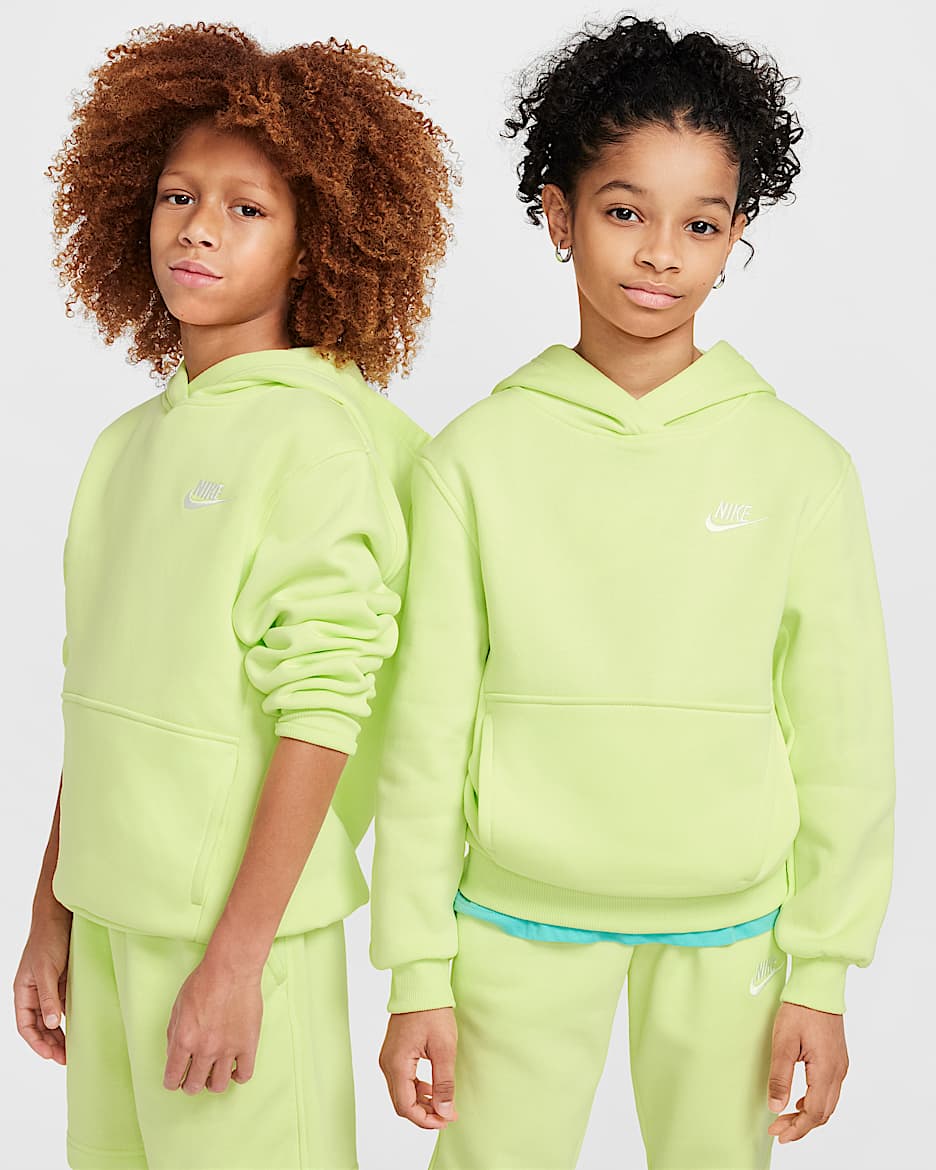Nike Sportswear Club Fleece Older Kids' Pullover Hoodie - Light Lemon Twist/White