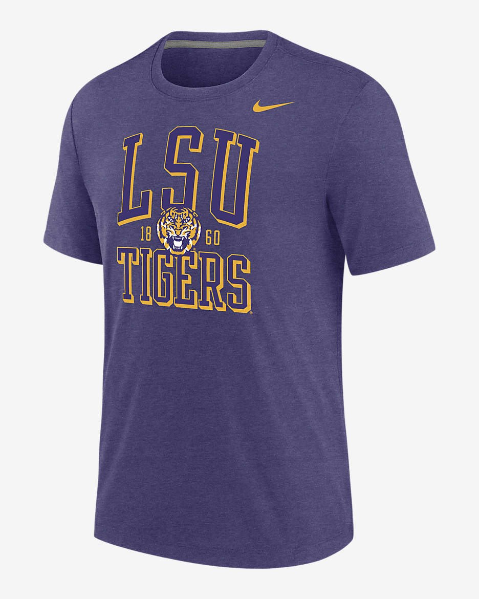 Playera universitaria Nike para hombre LSU - Orquídea jaspeado