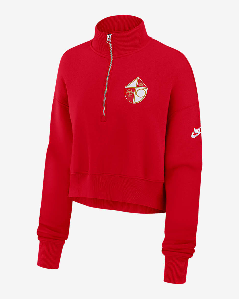 San Francisco 49ers Rewind Phoenix Women's Nike NFL Cropped 1/4-Zip Crew - University Red
