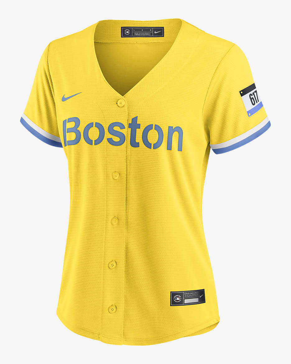 Camiseta de béisbol Replica para mujer MLB Boston Red Sox City Connect - Oro/Azul claro