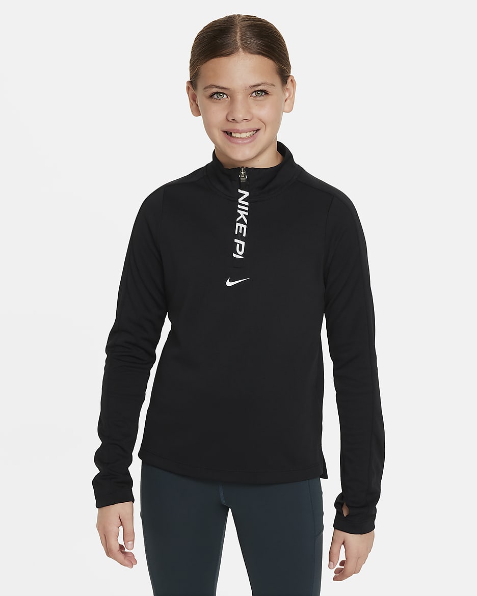 Nike Pro Girls' Dri-FIT Long-Sleeve 1/2-Zip Top - Black/White