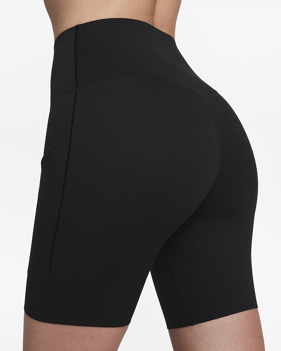 Nike Universa Women's Medium-Support High-Waisted 8" Biker Shorts with Pockets - Black/Black