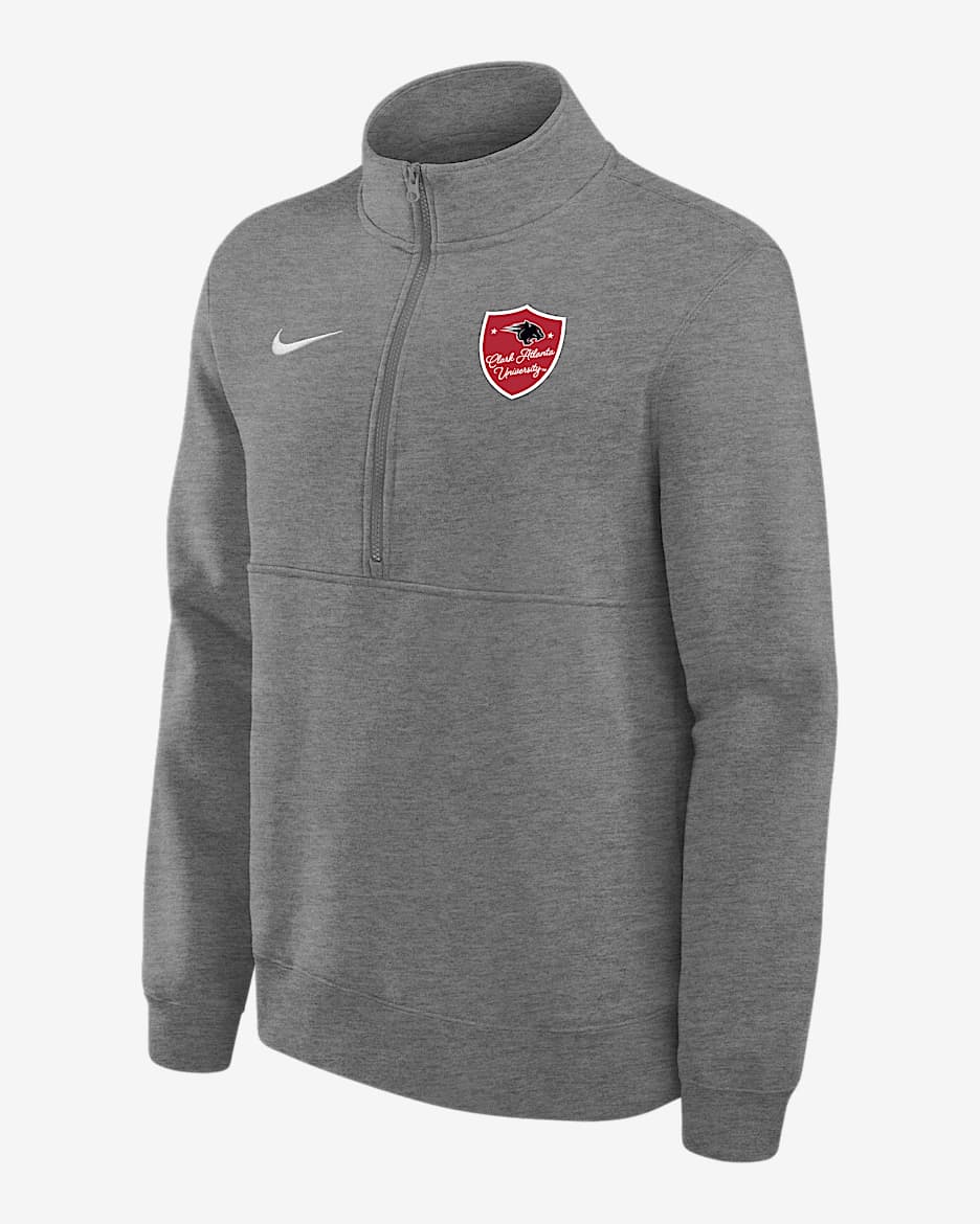 Playera de cierre de 1/4 para hombre Nike College Club Fleece (Clark Atlanta University) - Gris oscuro jaspeado