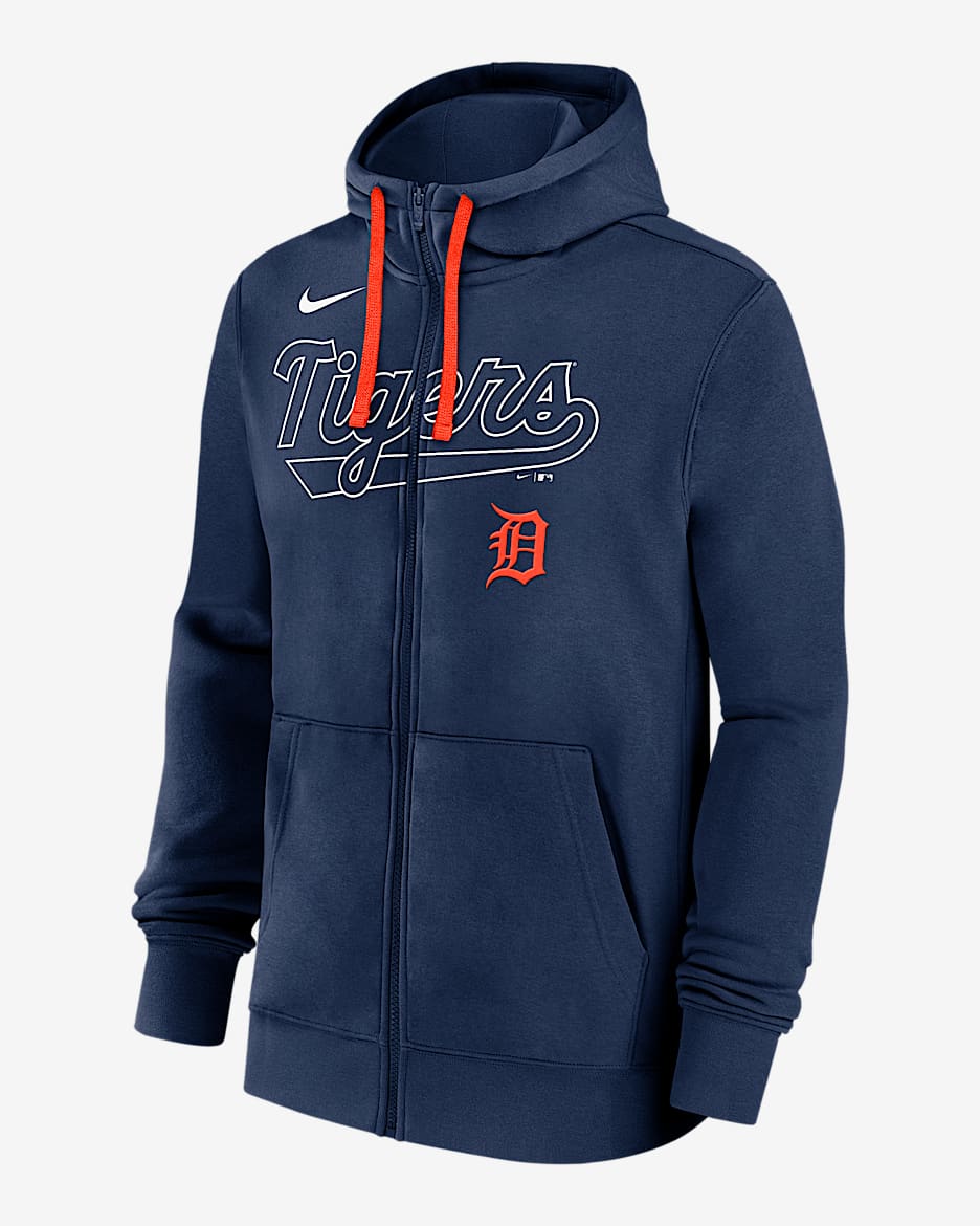 Sudadera con gorro Nike de la MLB de cierre completo para hombre Detroit Tigers Knockout Script - Azul marino