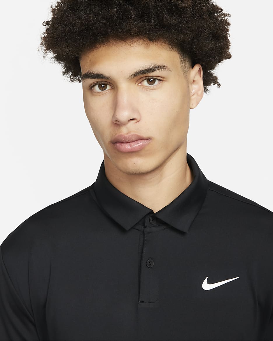 Polo de golfe sólido Nike Dri-FIT Tour para homem - Preto/Branco