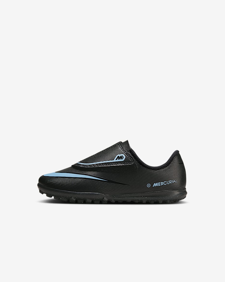 Nike Jr. Mercurial Vapor 16 Club Younger Kids' Turf Low-Top Football Shoes - Black/Ice Blue