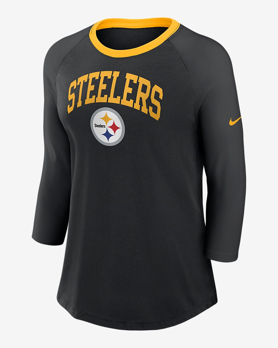 Playera de manga ¾ Nike de la NFL para mujer Pittsburgh Steelers - Negro/Negro