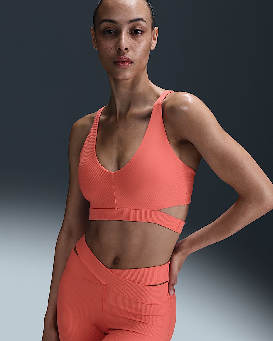 Bra imbottito a sostegno leggero Nike Zenvy Rib – Donna - Magic Ember/Bianco